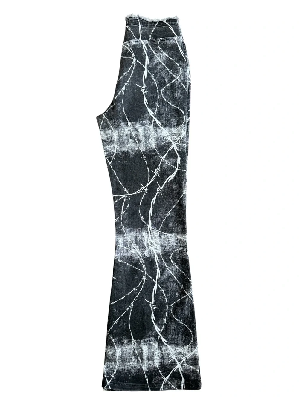 Urban Outfitters BDG Ruched Dipped V Flare Barbed Wire Print Y2K Grunge Jeans 28 - Picture 2 of 8